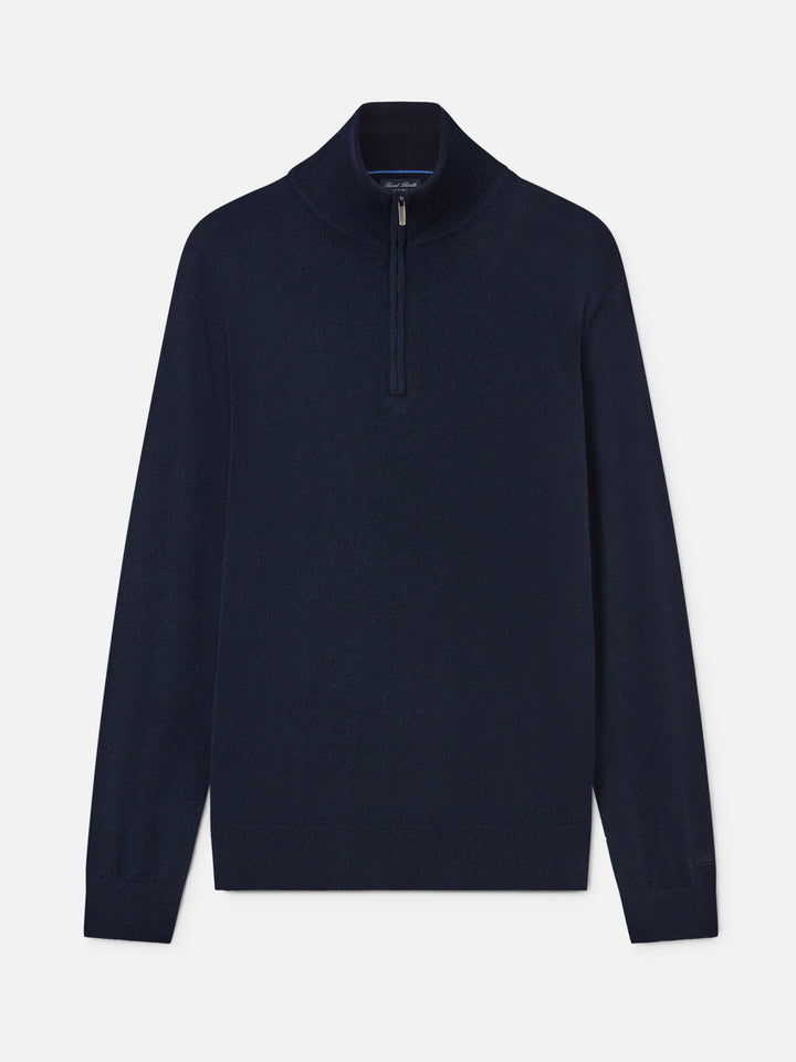 Maille demi-zip en cachemire Buck blue bleu marine 