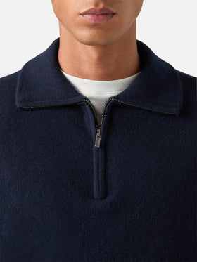 Navy blue Buck cashmere half zip knit