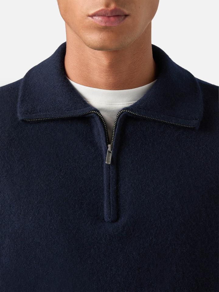 Maglia Buck blu navy in cashmere con mezza zip