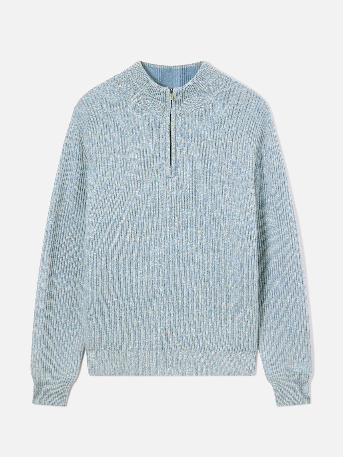 Pull en laine Buck blue légère à demi-zip avec côtes moulinées 