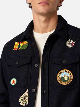 Surchemise Burton bleue en laine mélangée avec patches 