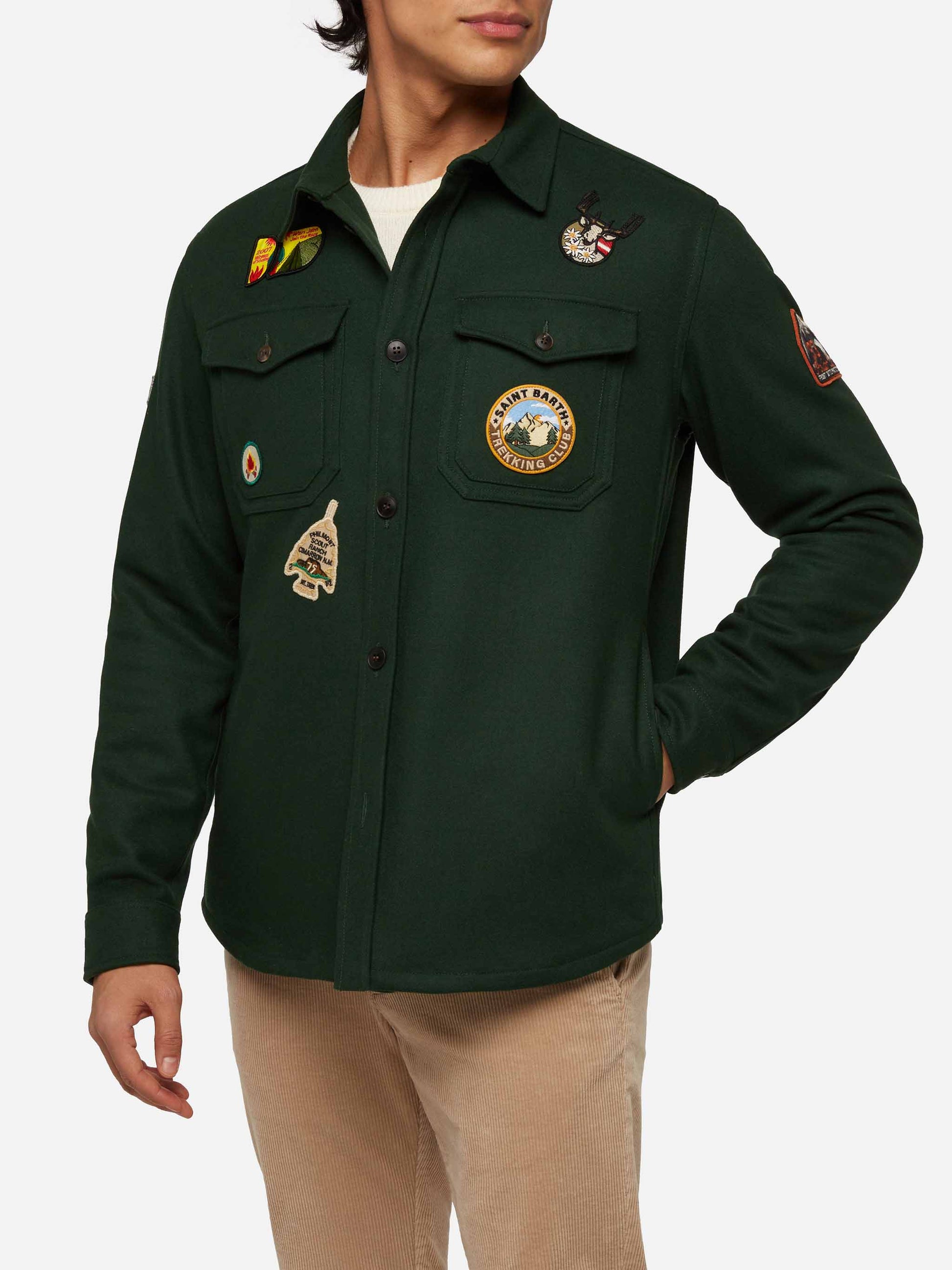 Wooly green overshirt Burton with pockets and patches - MC2 Saint Barth