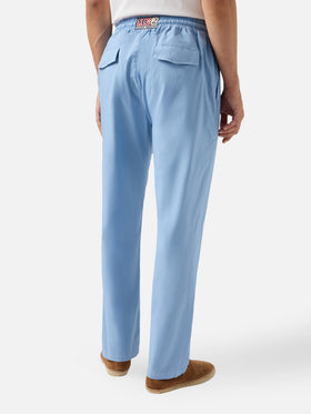 Pantaloni Calais in cotone azzurro polvere con coulisse