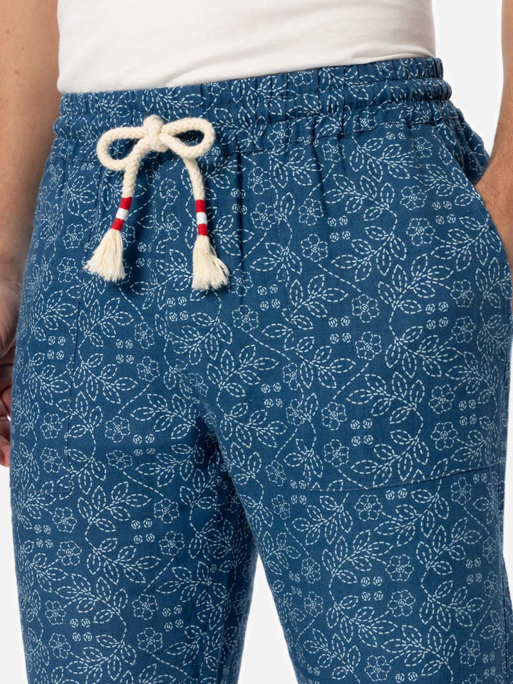 Man printed linen Calais pants with drawstring - MC2 Saint Barth