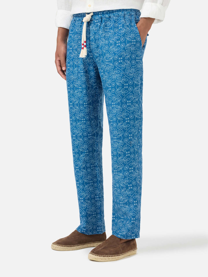 Pantalones de lino sashiko azul Calais 