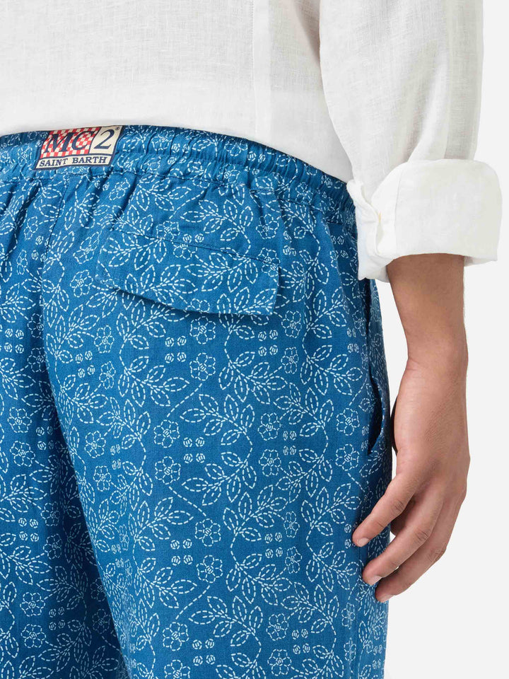 Pantalones de lino sashiko azul Calais 