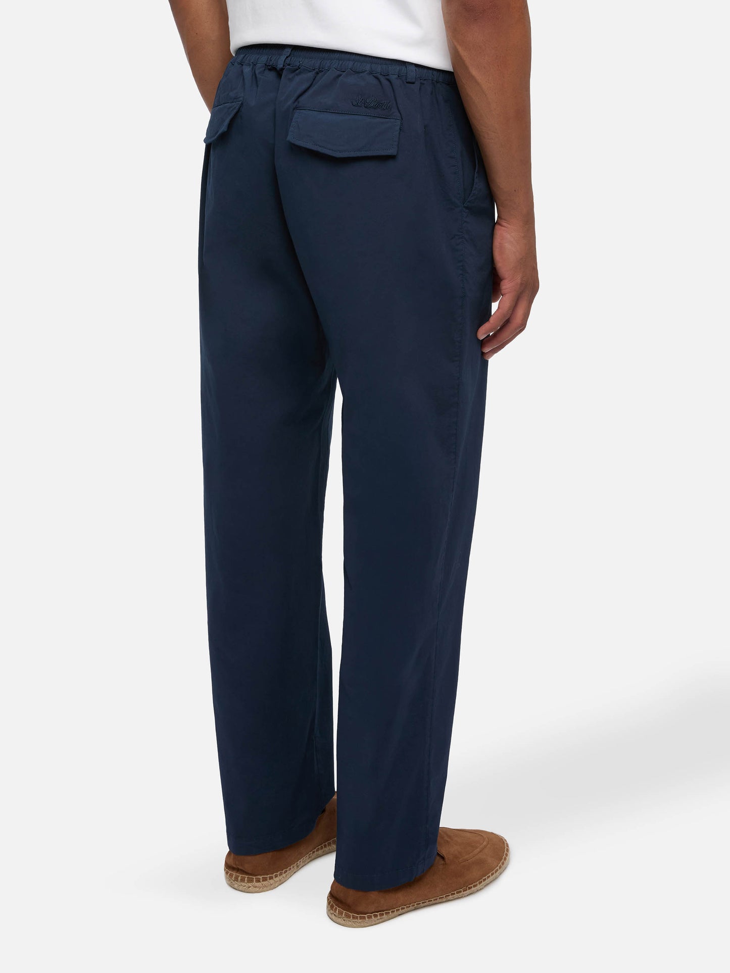 Pantaloni in cotone blu marino Calais con coulisse