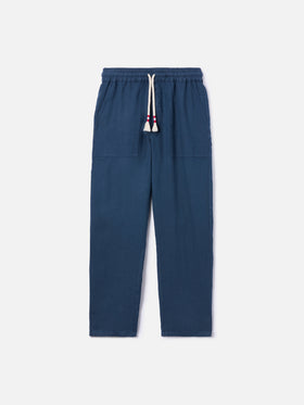 Pantaloni in lino blu navy Calais con coulisse