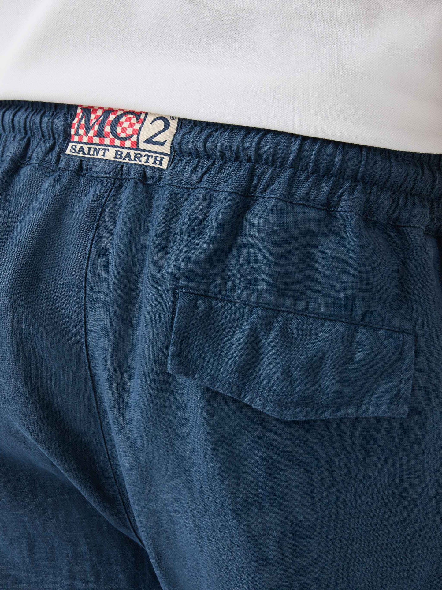 Pantaloni in lino blu navy Calais con coulisse