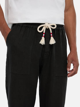 Schwarze Leinenhose Calais mit Kordelzug