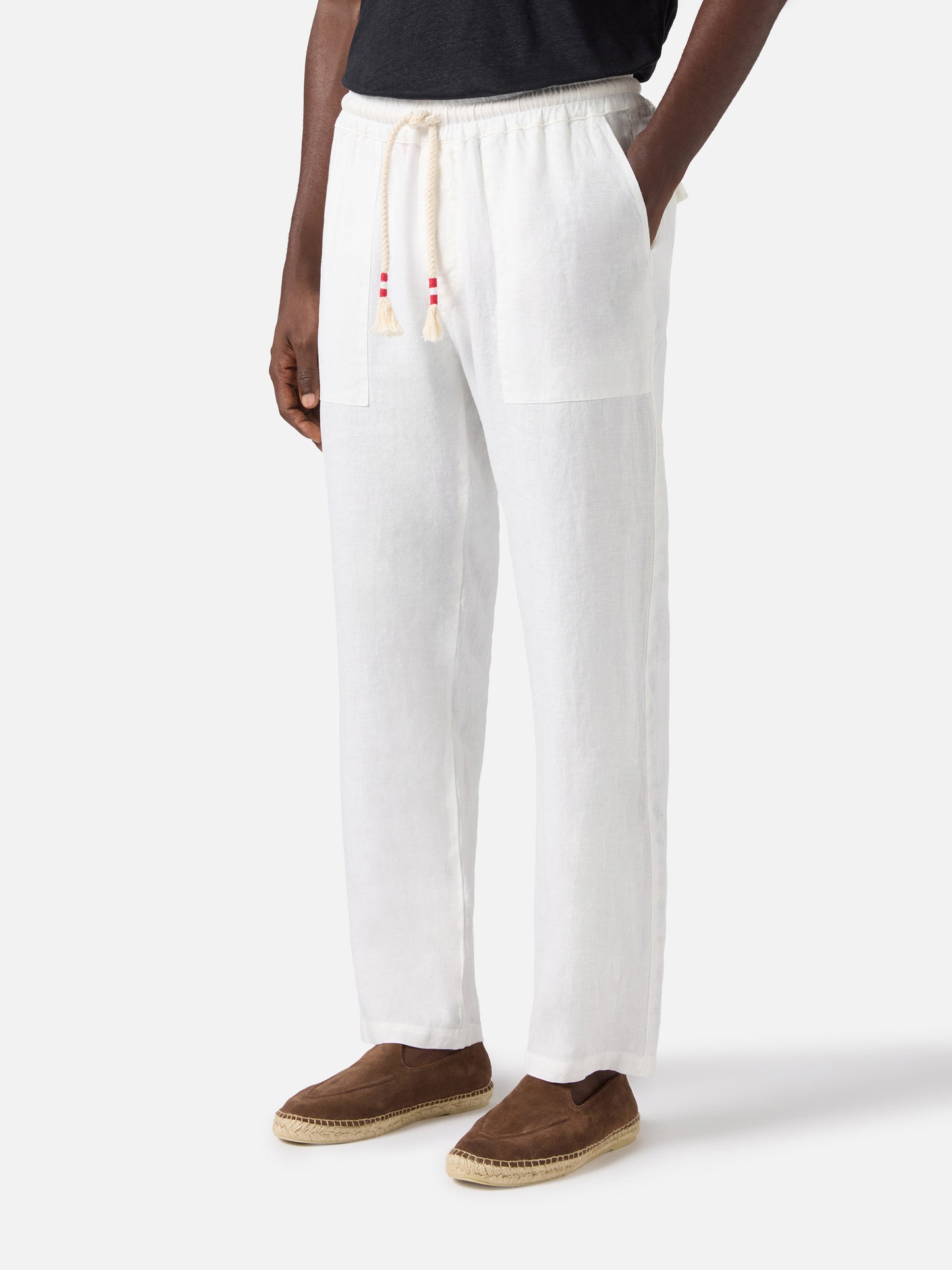 Pantaloni in lino bianchi Calais con coulisse