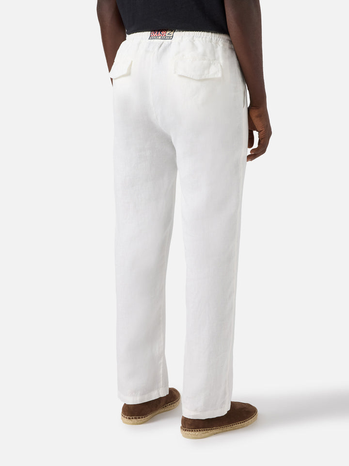 White linen pants Calais with drawstring