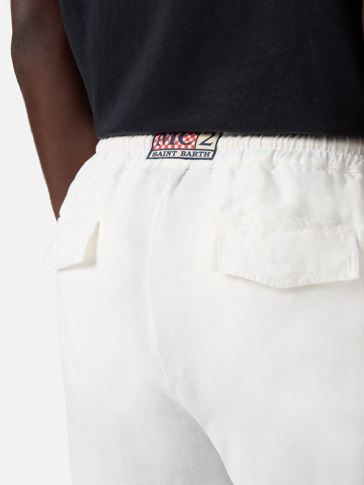 Pantaloni in lino bianchi Calais con coulisse