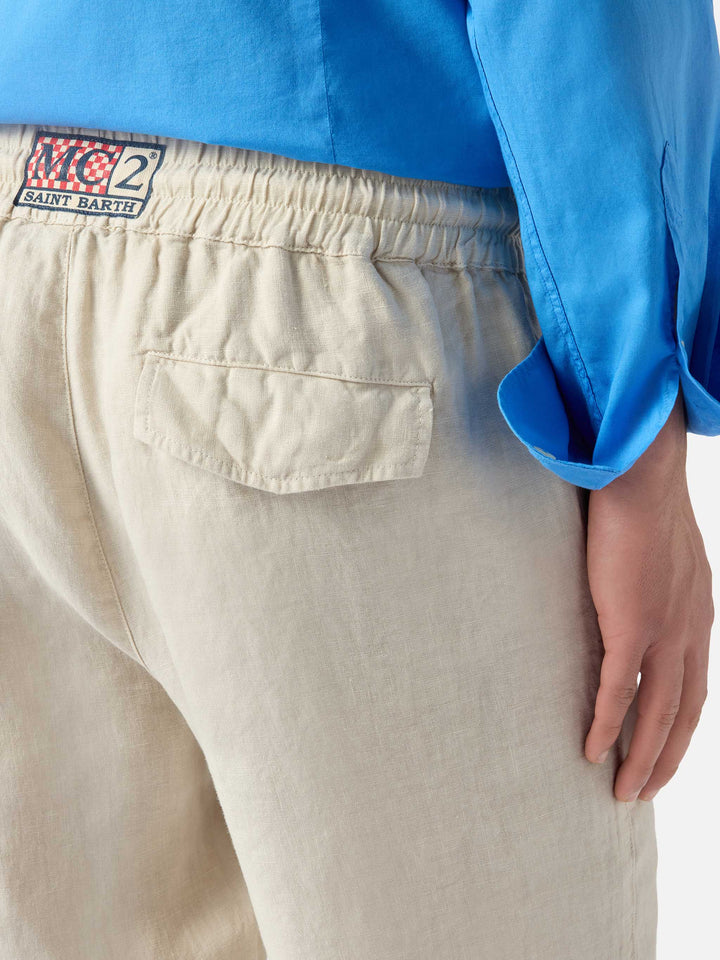 Light grey Calais long pants in pure linen
