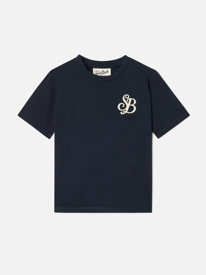 Camiseta de algodón orgánico Navy blue Cameron con monograma SB Legacy 
