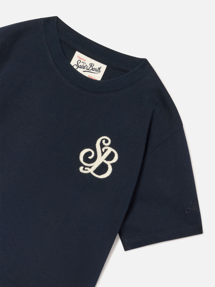 Camiseta de algodón orgánico Navy blue Cameron con monograma SB Legacy 