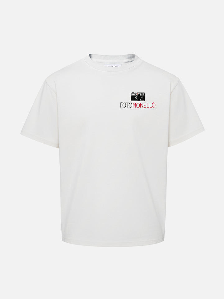 Weißes Cameron-Baumwoll-T-Shirt mit Fotomonello-Stickerei