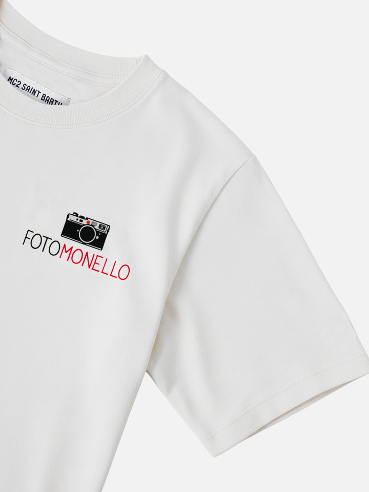 Weißes Cameron-Baumwoll-T-Shirt mit Fotomonello-Stickerei