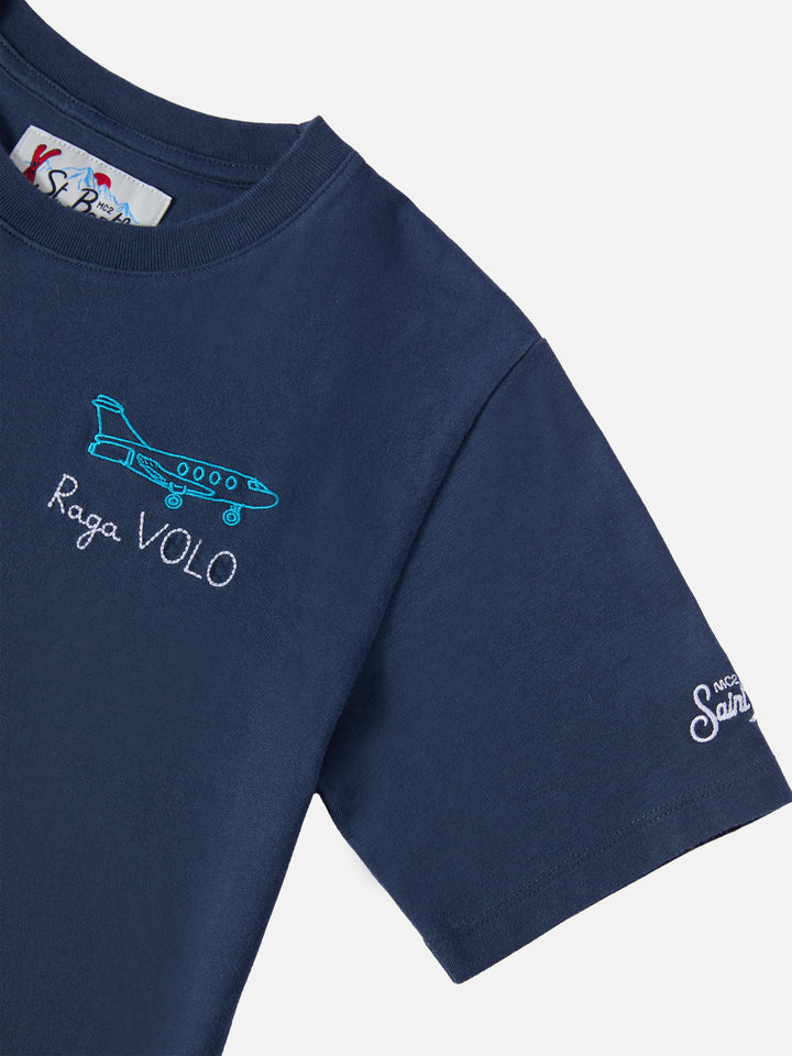 Cameron Baumwoll-T-Shirt in Blau mit Raga Volo-Stickerei