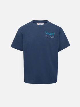 Cameron Baumwoll-T-Shirt in Blau mit Raga Volo-Stickerei