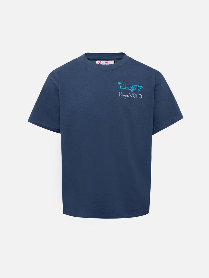Cameron Baumwoll-T-Shirt in Blau mit Raga Volo-Stickerei