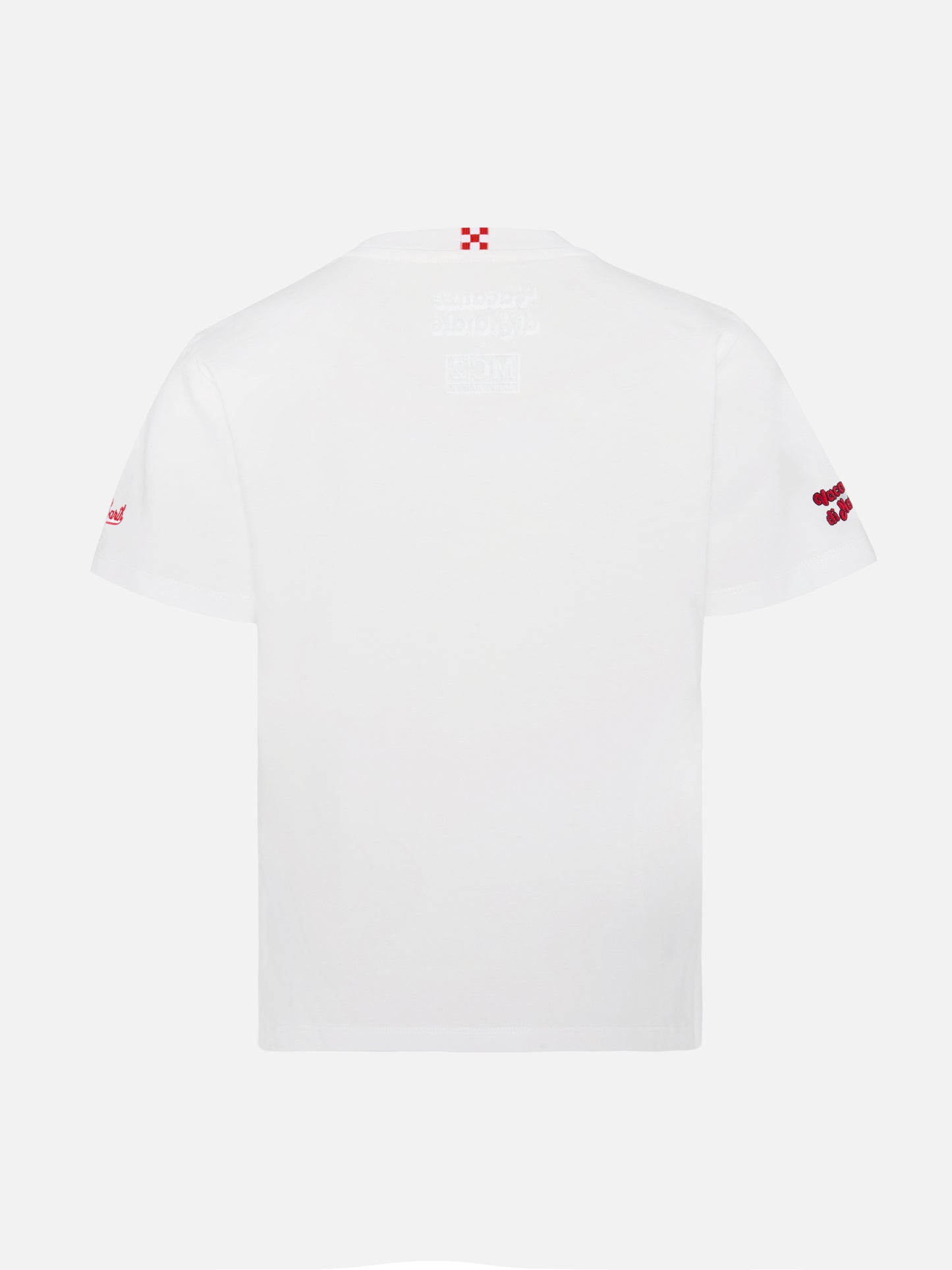 Cameron Warm winter cotton T-shirt in white with E nun m’angoscià! embroidery | VACANZE DI NATALE SPECIAL EDITION