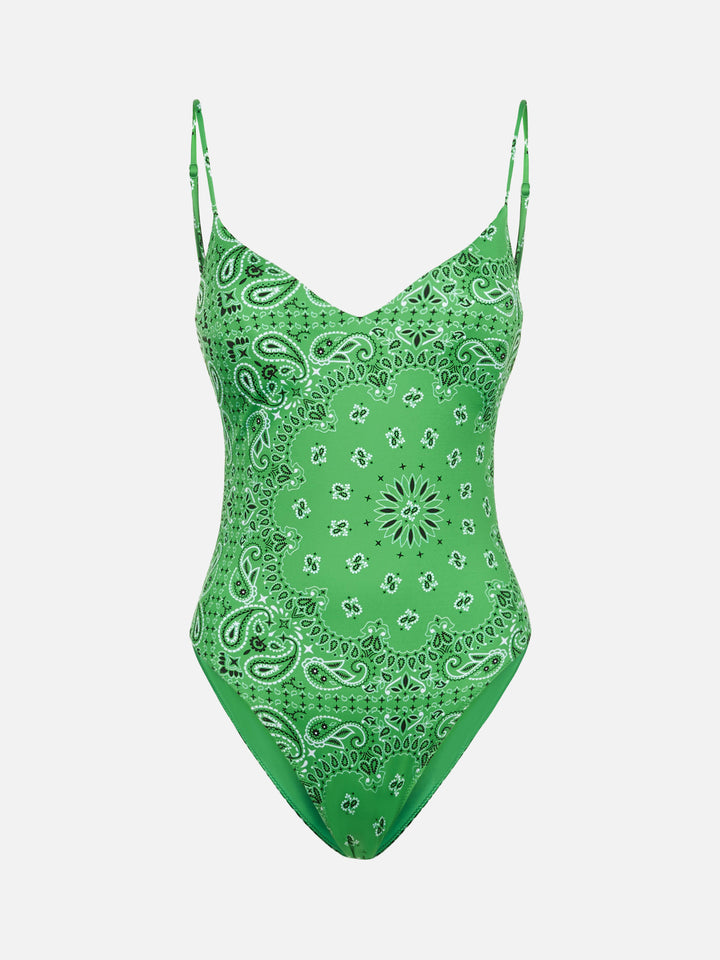 Costume intero Candice con stampa bandana verde