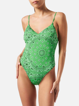 Costume intero Candice con stampa bandana verde