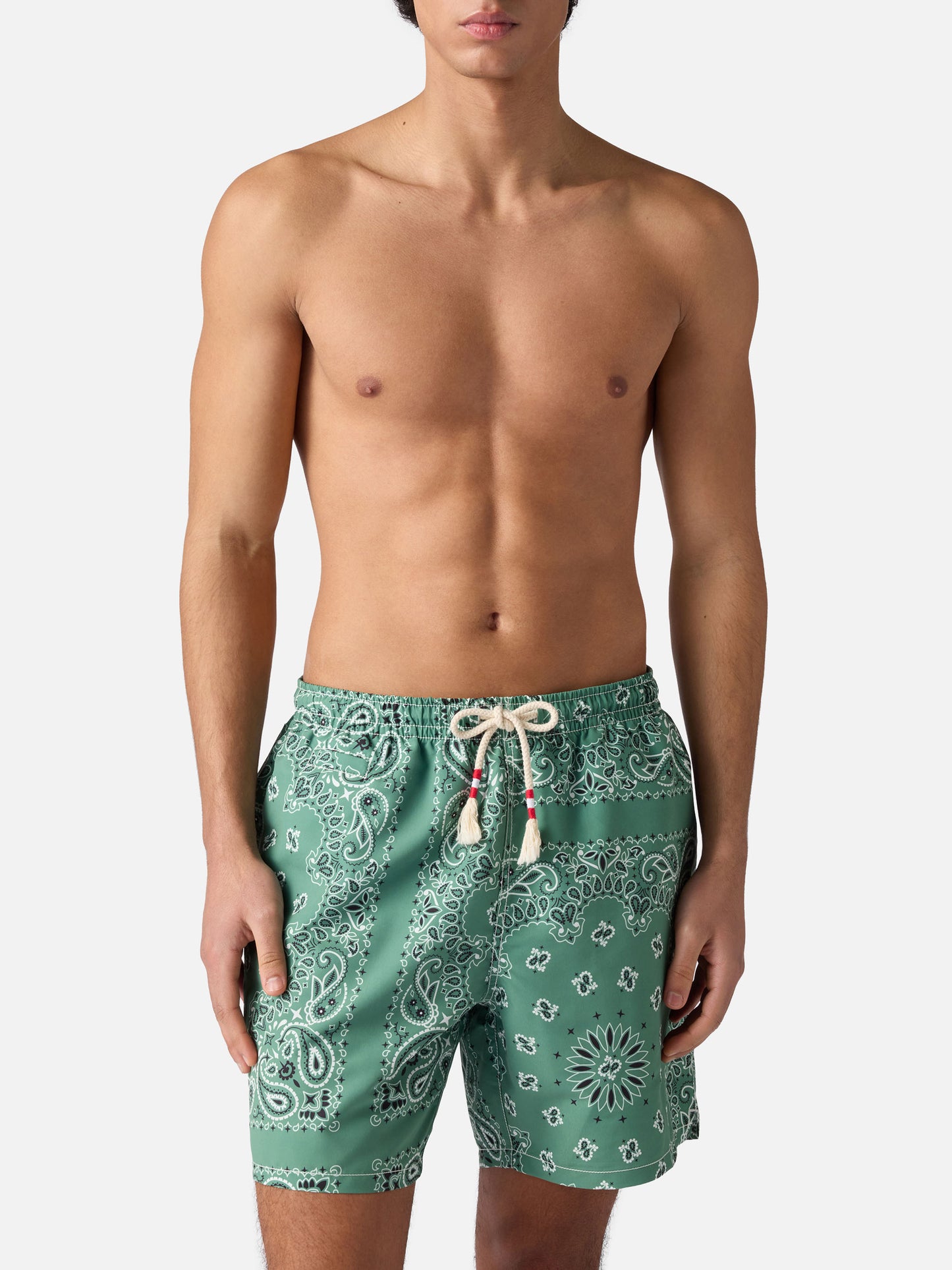 Short de bain Caprese avec imprimé bandana vert militaire 