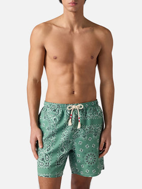 Short de bain Caprese avec imprimé bandana vert militaire 