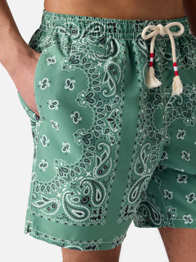 Short de bain Caprese avec imprimé bandana vert militaire 