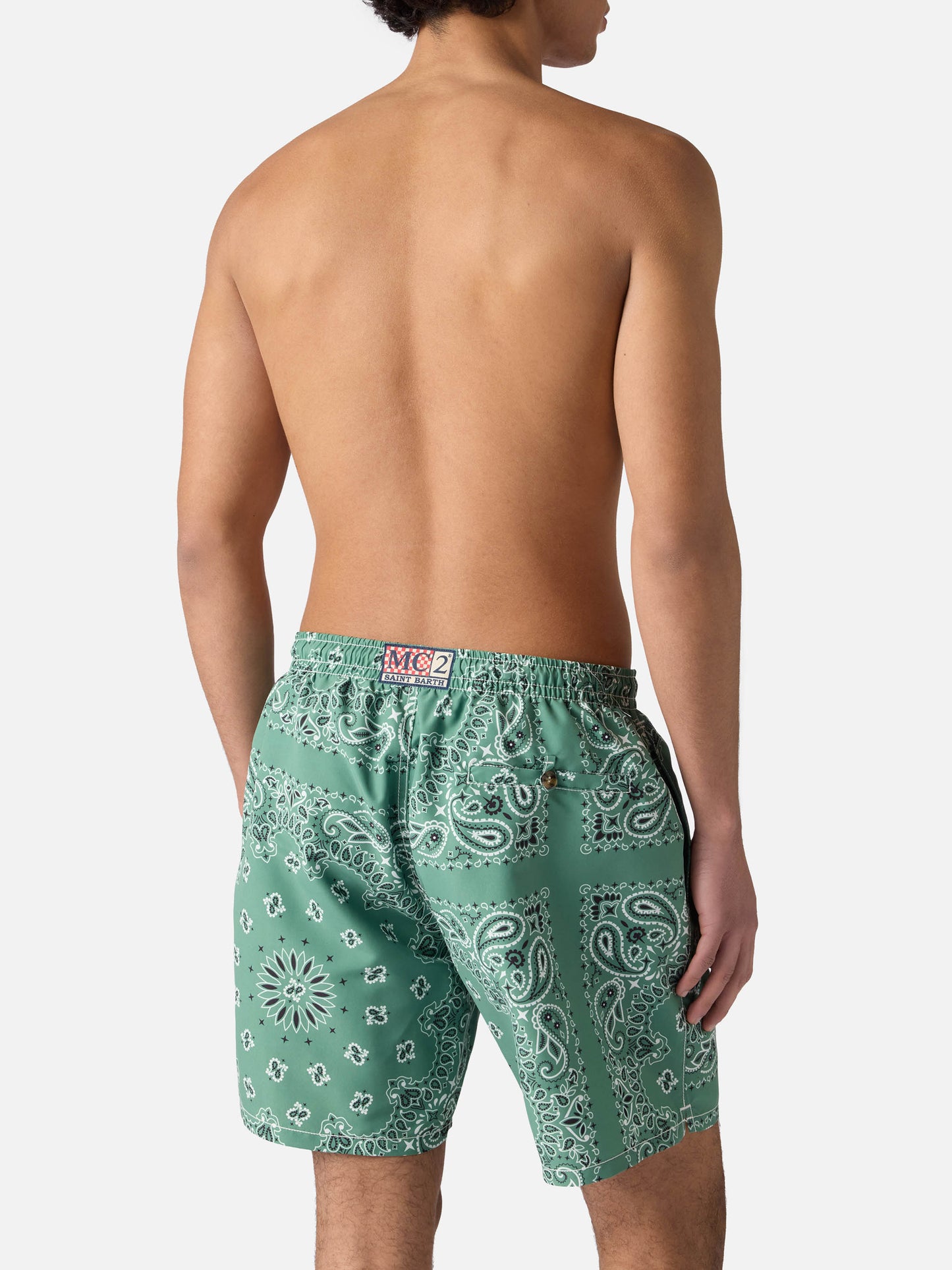 Short de bain Caprese avec imprimé bandana vert militaire 