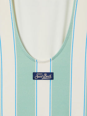 Cara einteiliger Badeanzug mit grün-weißen Streifen und Beach Club-Print 