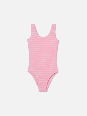 Cara crinkle one-piece swimsuit in pink and white stripes