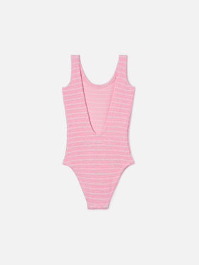 Cara crinkle one-piece swimsuit in pink and white stripes