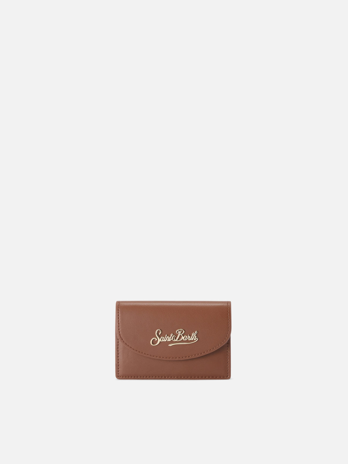 Tarjetero de piel marrón con estampado del logo 