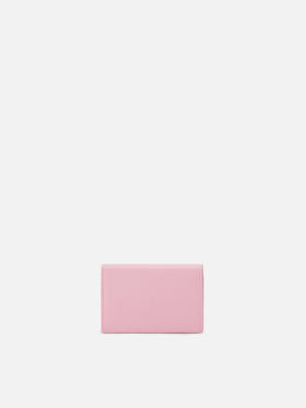 Light pink smooth leather card holder with metal logo