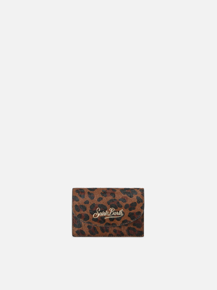 Porte-cartes en cuir à imprimé léopard 