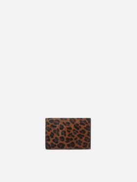 Porte-cartes en cuir à imprimé léopard 