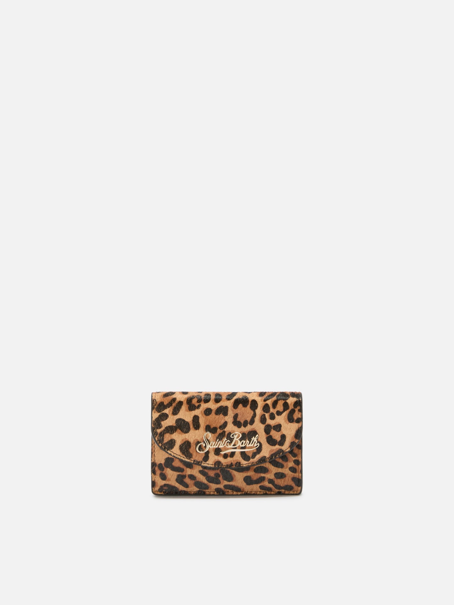 Porte-cartes en cuir brossé et poil de veau imprimé léopard 