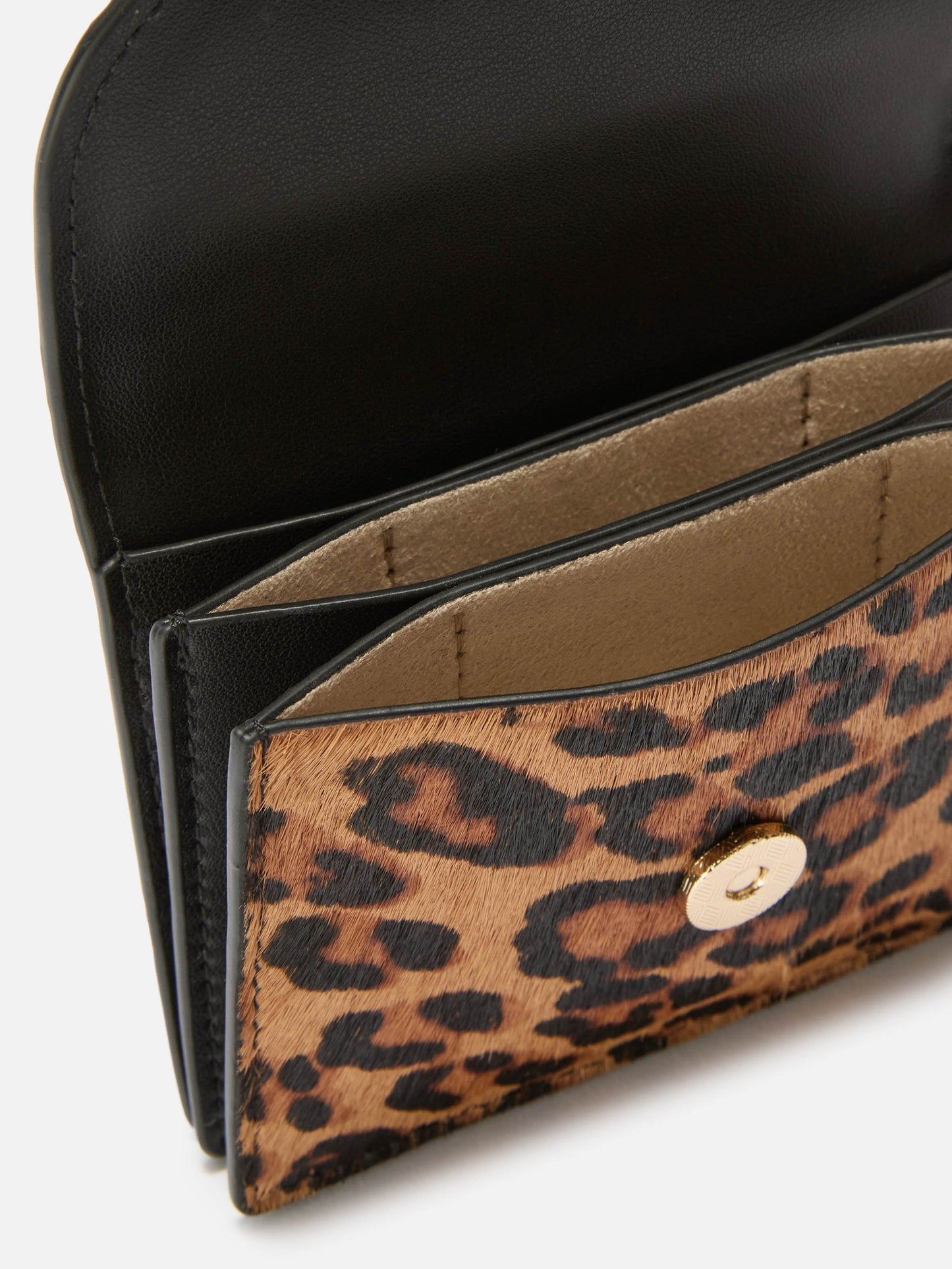 Porte-cartes en cuir brossé et poil de veau imprimé léopard 