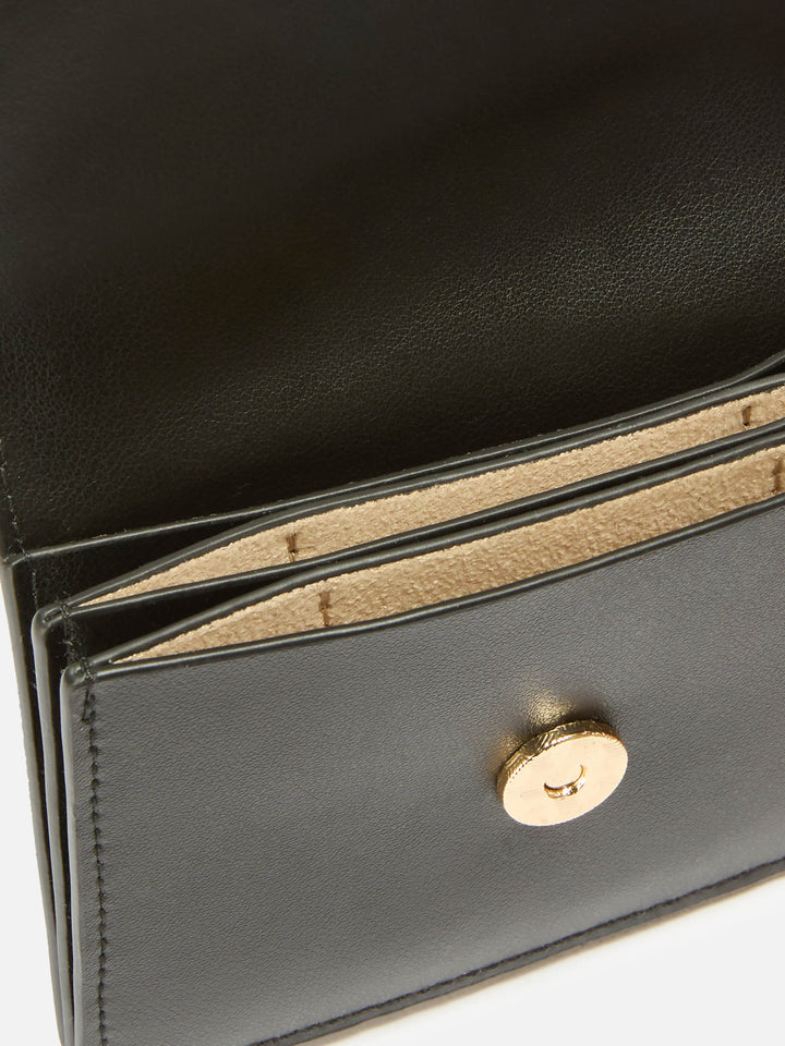 Black leather card holder with logo print