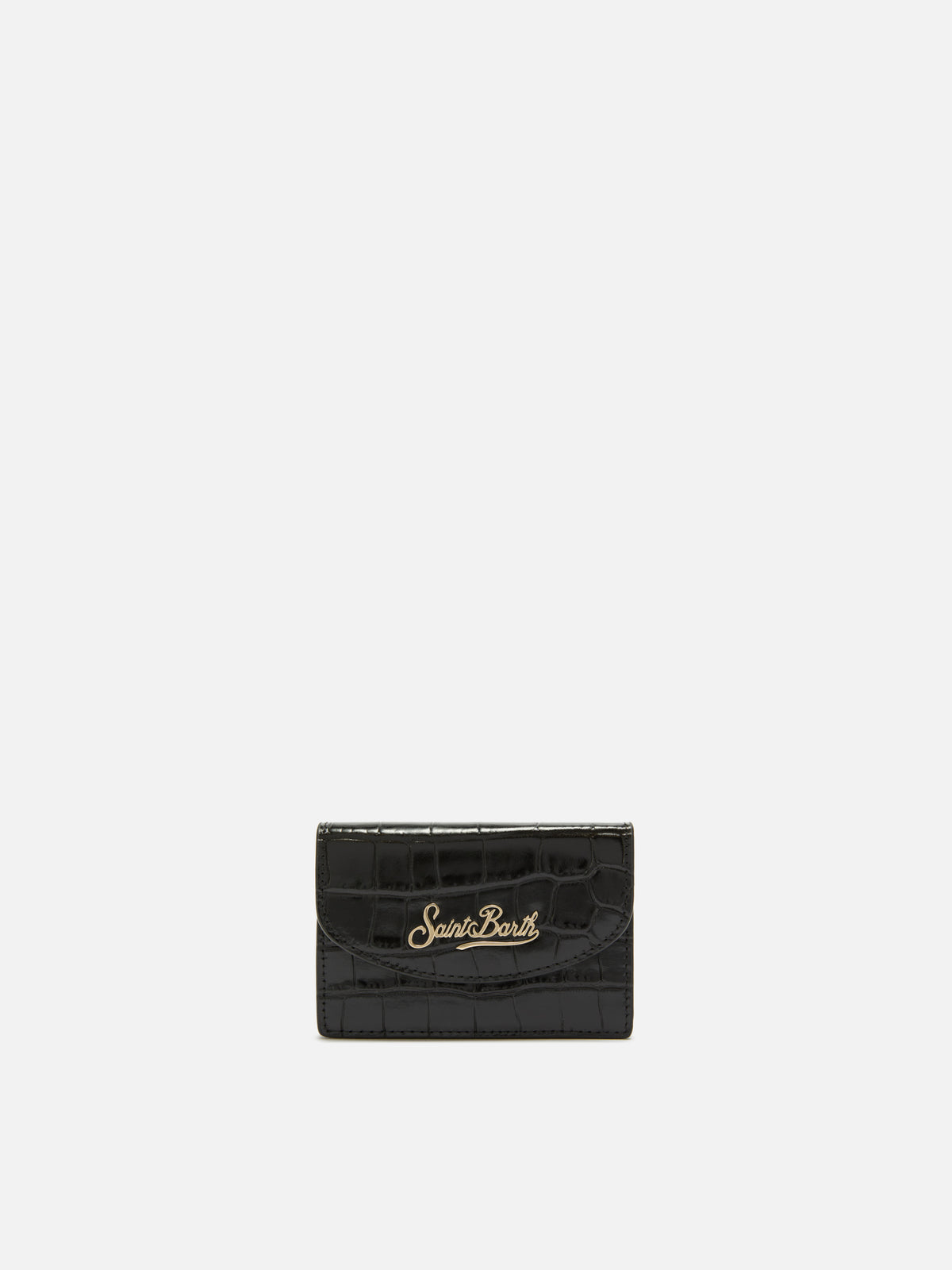 Tarjetero de piel negra con estampado croco 