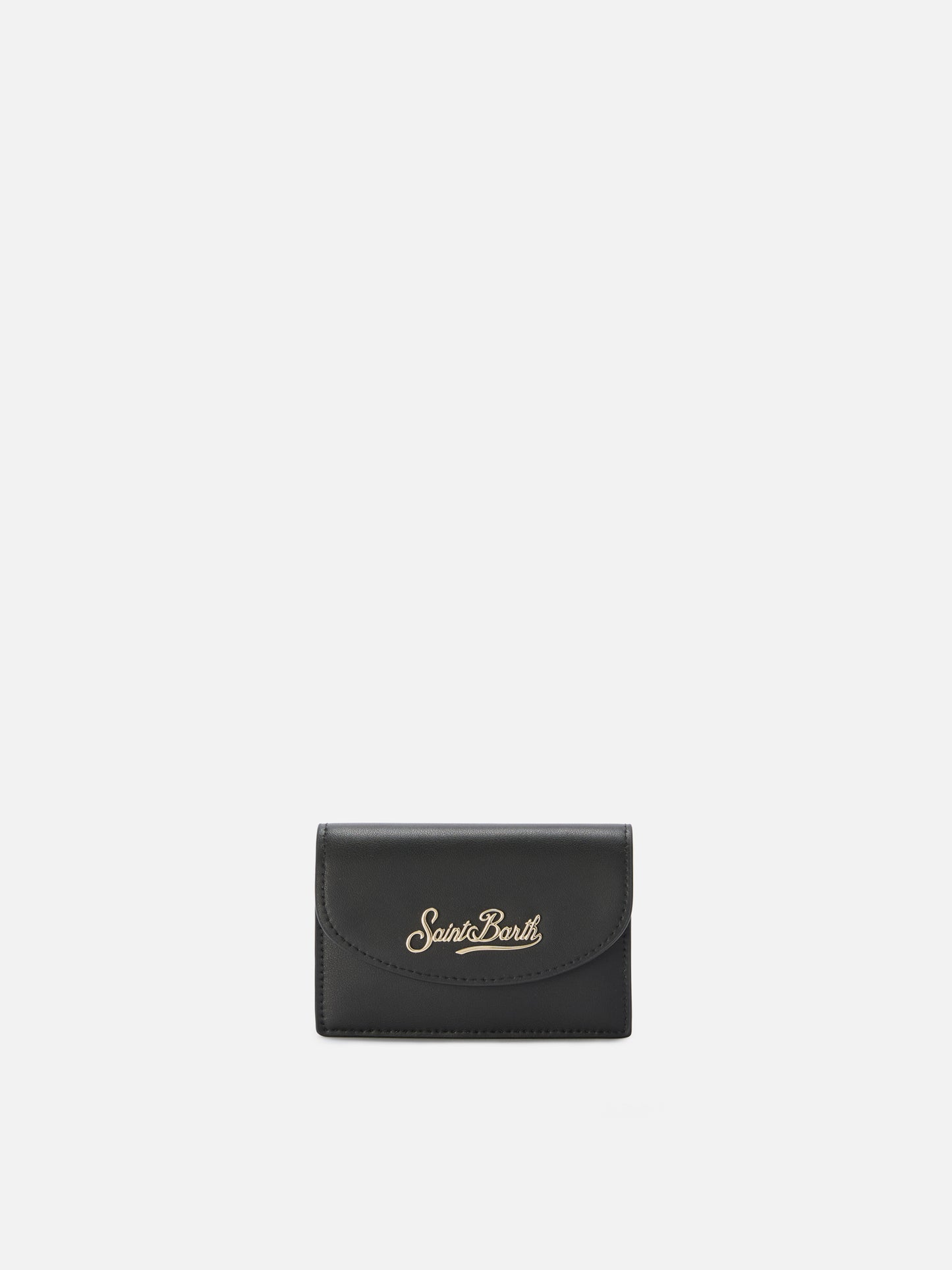 Porte-cartes en cuir lisse noir avec logo en métal 