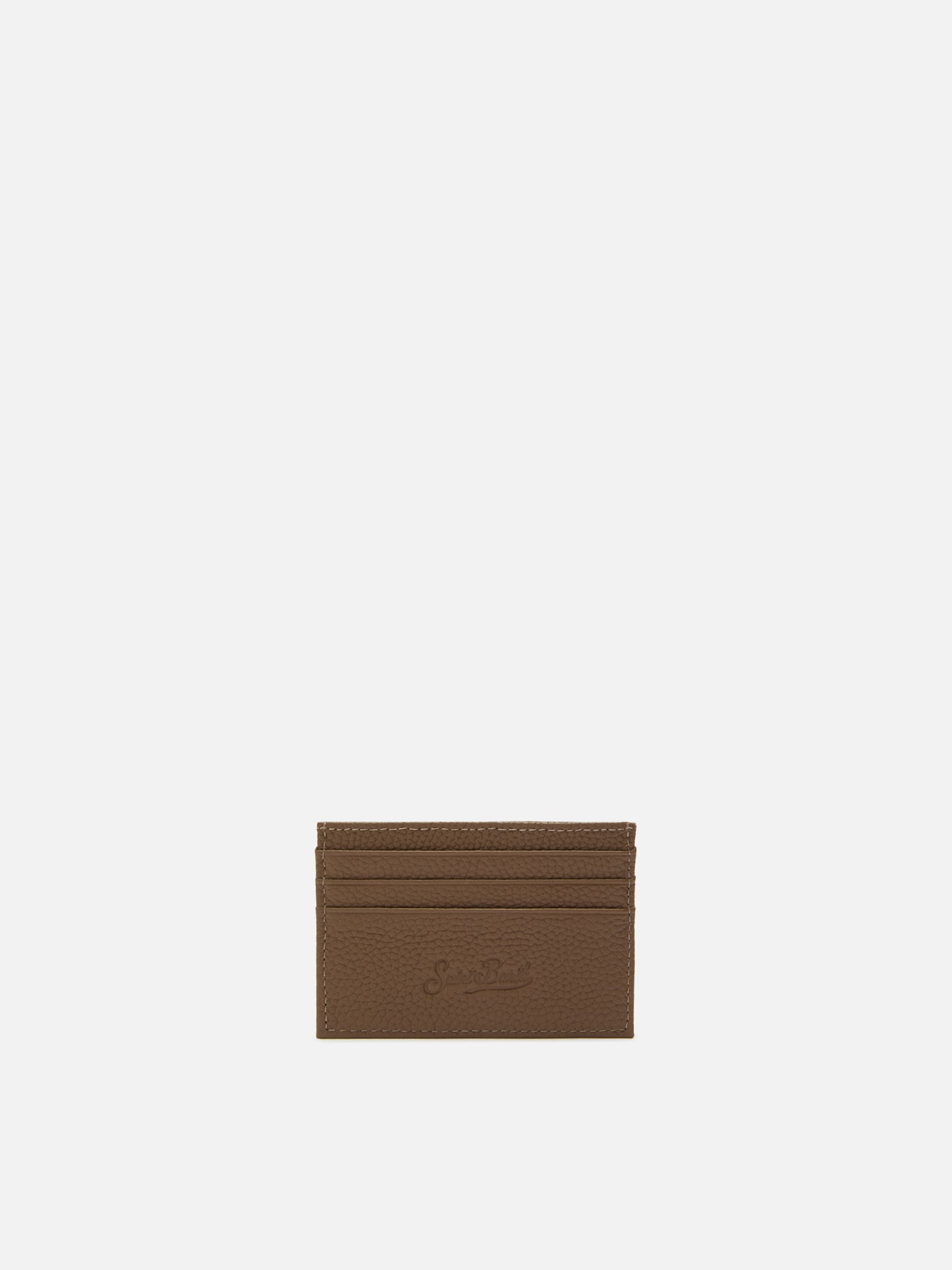 Porte-cartes en cuir grainé marron 
