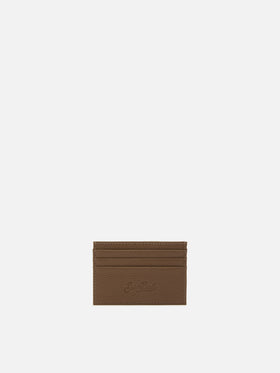 Porte-cartes en cuir grainé marron 