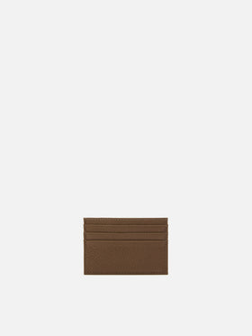 Porte-cartes en cuir grainé marron 