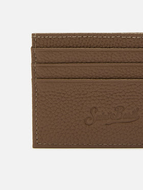 Porte-cartes en cuir grainé marron 