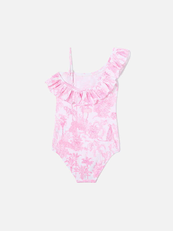 Costume intero monospalla Carin con stampa toile de jouy rosa