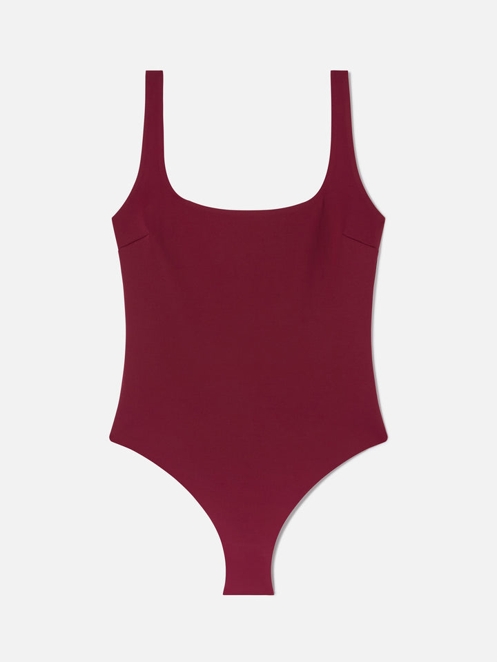 Cassandra square neck one-piece swimsuit in burgundy